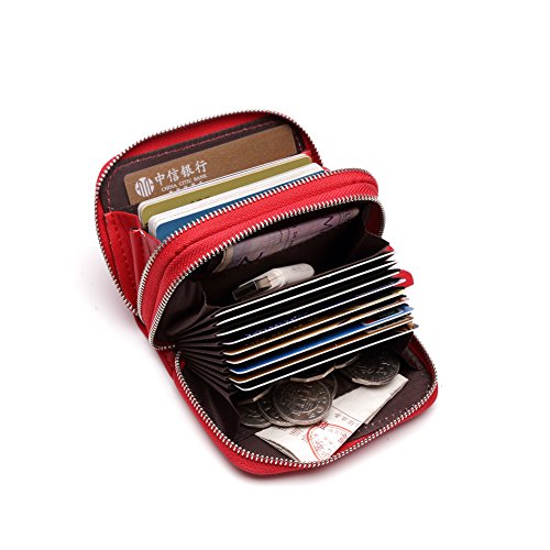 Baonika RFID Cartera Tarjeteo Unisex Monedero Cremallera Doble (Rojo)