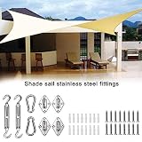 ★ KIT INCLUIDO: El kit de hardware de Shading sail incluye: 2 tornillos de cesta M8, 4 hebillas de puerta de diamante de 8 mm, 2 mosquetones 8 * 80, 16 tornillos autorroscantes y tapones de expansión.