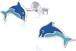 Laimons Mädchen Kids Kinder-Ohrstecker Ohrringe Kinderschmuck Delphin Delfin Tier Fisch Blau Hellblau aus Sterling Silber 925