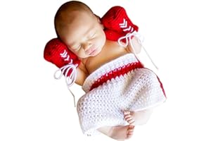 JAWSEU Baby Boxing Glove Set, Newborn Baby Photo Costume, Baby Crochet Knitted Photo Photography Props Outfits, Photo Shoot Costume for Baby Boy