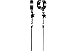 INFINIONLY Men's Women's Stainless Steel Earrings Hoops Novelty Star-Chain Long Earrings Dangles for Boys Fashion Piercing Statement Earrings Creative Creole