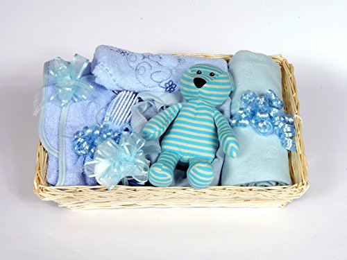 Gift Wrapped Blue Baby Shower Hamper - 12 Newborn Essentials