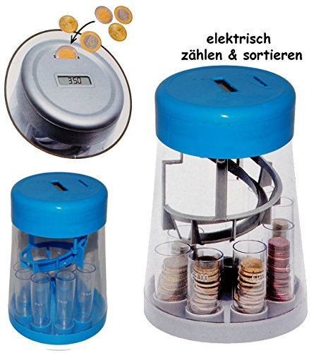 elektrische Spardose - " Euro / € Münz - Sortiermaschine in BLAU " + Zählfunktion / stabile & digitale Sparbüchse / Münzsortierer - Sparschwein für Kinder & Erwachsene - Rechnerfunktion - zählt Münzen - eingebauter Geldzähler - Zähler / Geldzählmaschine - Münzzähler / Münzenzähler - Digital