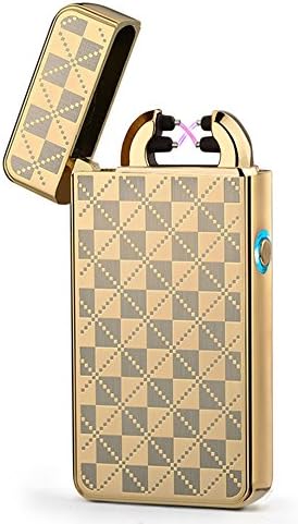Aokvic Arc Lighter Rechargeable USB Electronic Lighters Dual Arc Beam Cigarette Lighter Cigar Lighter No Gas Flameless Windproof (Gold) (Gold Plaid)