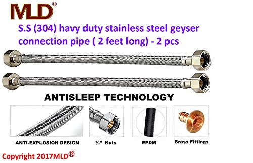 MLD hot & Cold Water Stainless Steel Geyser Connection Pipe (2 feet Long) -Set of-2