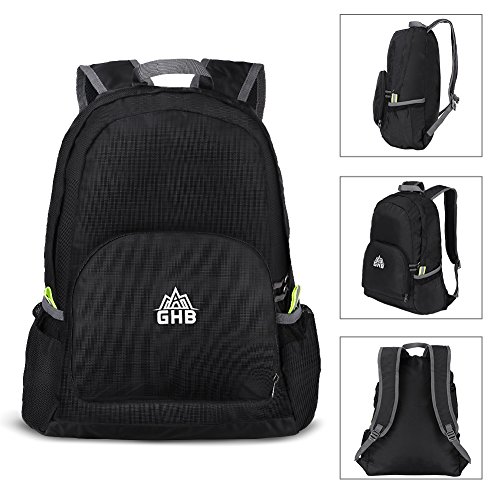 GHB Faltbarer Rucksack Ultraleicht Rucksack 25L Daypack,Leichter Faltbarer Rucksack für Männer, Frauen und Kinder für Outdoor Wandern Camping Reisen – Schwarz - 7