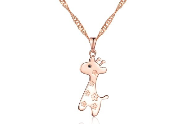 Yumilok Argent/or rose - Argent sterling 925 - Oxyde de zirconium - Girafe - Veau de cerf - Collier avec pendentif pour femmes, enfants, amateurs de cerfs