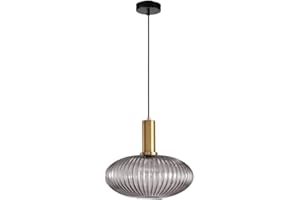 MZStech Lampada a sospensione moderna, lampada a sospensione in vetro grigio con portalampada in rame dorato