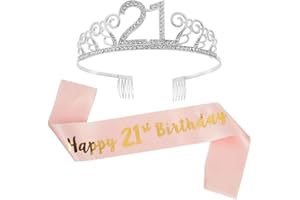 ruggito Rose Gold 21st Birthday Sash and 21 Birthday Tiara Rhinestone Crown Headband for 21st Birthday Gift Party Accessories 21st Birthday Decoration Girls Women