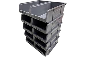 Solent Plastics 10 x XL4 Size 4 Small Parts Plastic Open Fronted Storage Stackable Bins 9 Litre Linbin Order Picking Stacking Boxes (Pack of 10) (Grey)