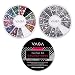 High Quality Professional Nail Art Accessories Set of Silver Gems /Rhinestones / Crystals In Different Shapes, Premium Gemstones Decorations In 12 Colours, Fine Detail Wooden Nailart Brushes and Double Ended Dotting Marbling Tools By VAGA
