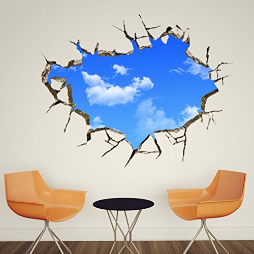 AUVS® 3D- Selbstklebende Abnehmbaren Durchbrechen Die Mauer Vinyl Wandsticker / Wandgemälde Kunst Aufkleber Dekorateur (Der Blaue Himmel (70cm * 90cm)) - 3