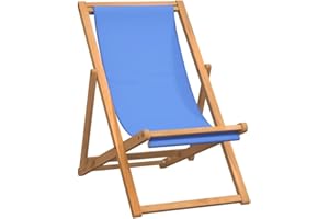 vidaXL Tumbona de Jardín Hamaca de Piscina Asiento Butaca Terraza Exterior Balcón Patio Aire Libre Tumbuna Playa Tela Marrón y Azul Madera de Teca