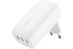 ‎BELKIN Belkin BoostCharge 3-portowa ładowarka sieciowa USB-C z PPS 67 W, USB-C PD 3.1 do szybkiego ładowania urządzeń iPhone serii 15, MacBook Pro, AirPods, Galaxy i innych z obsługą PD – kolor biały