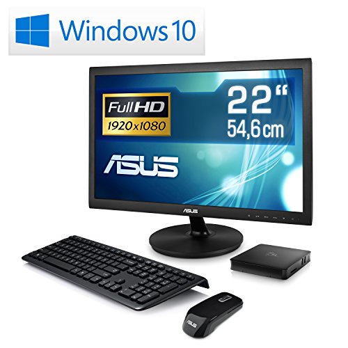 Mini PC - lautlose CSL Narrow Box 4K 4GB / Win 10 | inkl. 22" ASUS TFT - Silent-PC mit Intel QuadCore CPU 1920MHz, 32GB SSD, Intel HD, WLAN, USB 3.1, HDMI, Bluetooth, Windows 10, 22" ASUS TFT