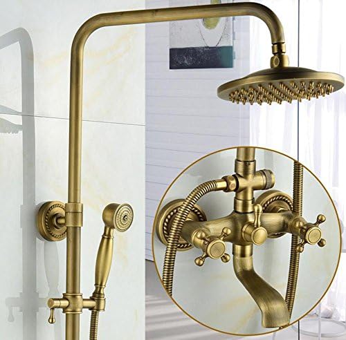 Full Copper Antique Shower Set for Bathroom, 3 Functions Shower System with Rainfall Shower Head, Handheld Shower and Tub Spout Faucet, Multi Types , 1