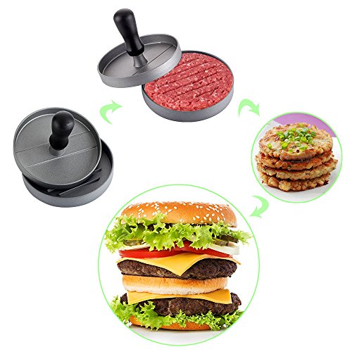Burgerpresse, Hamburger-Patties Hersteller, Fleischpresse Küchenzubehör–Antihaft-Aluminium Form für einzelne Patties für gefüllte und herkömmliche Hamburger, Ideal zum Grillen - 5