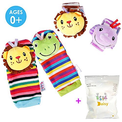 Deardeer 4 x bebé bebé bebé animal Rattles juguetes muñequeras & pies calcetines suaves manos pies buscadores juguetes de desarrollo