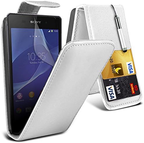 LOLO® Sony Xperia E4 Case Premium Leather Flip Cover with Screen Protector Film + Retractable Stylus Pen - White
