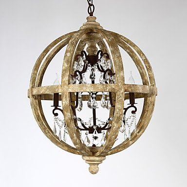 5 Heads Amercian Countryside Industrial Wine Barrel Pendant Lamp Wooden with Crystal Decorate Chandeiler Light
