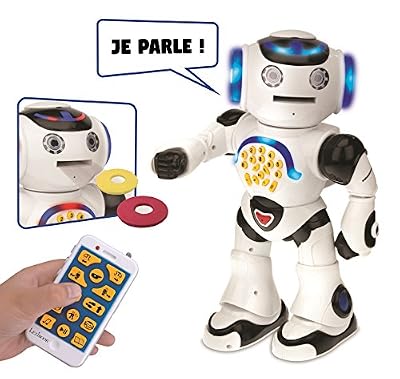 LEXIBOOK Powerman - Robot Ludo-éducatif pour Jouer Et Apprendre, Danse, Joue De La Musique, Quiz Éducatifs, Lance des Disques, Blanc/Noir - ROB50FR