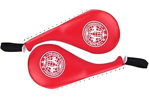 BORDSTRACT Taekwondo Kick Pads, Paquete De 2 De Cuero PU Y Acolchado De Esponja De Alta Densidad Kickboxing Striking Pad, Equipo De Entrenamiento Para Karate, TKD, Artes Marciales, Dojo(Red)