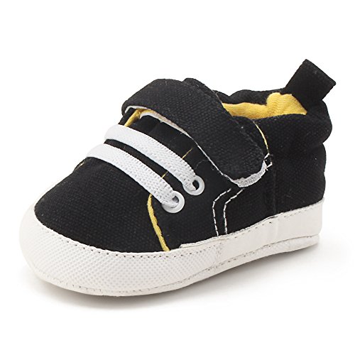 DELEBAO Scarpe Neonato Calzature per Bambini Scarpe da Ginnastica Bambina Suola Morbida Scarpe Tela Bambina Ragazzi e Ragazza (Nero,18-24 Mesi)
