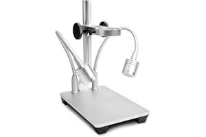 Jiusion Aggiornato con 2 lampade, in lega di alluminio, universale, regolabile, supporto professionale da tavolo, supporto per microscopio digitale USB di diametro massimo 3,5cm