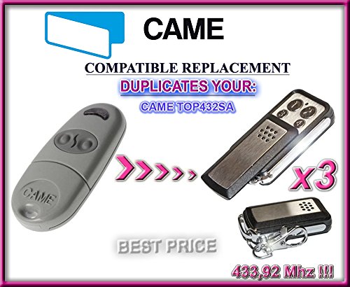 3 X came Top432sa Compatible télécommande, Clone émetteur pour porte de garage Automation, qualité supérieure, fréquence de 433,92 MHz Fixed Code Clone. 3 télécommandes