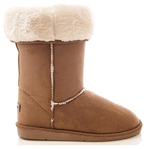 Eyesontoes Ladies Womens Mid Calf Warm Winter Fur Lined Snugg Hug Grip Sole Boots, Chestnut, 8 UK, 41EU