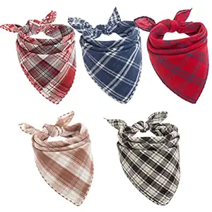 BINGPET 5 Pcs Plaid Dog Bandanas Reversible Triangle Christmas Pet Scarf Xmas Gift for Dogs