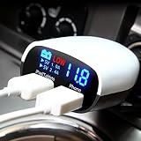 Cargador de coche/auto de alta velocidad, adaptador con 2 USB (5V/2.4A & 5V/1.0) Pantalla LED azul para la carga. MMOBIEL