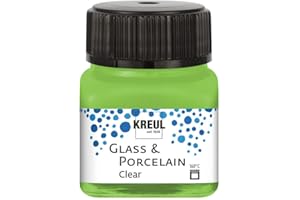 KREUL 16297 - Vidrio y Porcelana Transparente Verde Manzana, en Bote de 20 ml, Pintura Transparente al Agua para Vidrio y Porcelana, de Secado rápido, cristalina