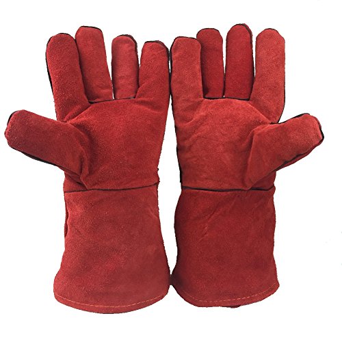 Preisvergleich Produktbild Yosang Hitzebeständige Rindsleder-Handschuh WIG Arbeitshandschuhe Rindslederhandschuhe-BBQ, Grill, Kamin, Holz Burning Herd Verwendung-Handschuhe 14 Zoll