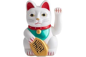 lachineuse - Maneki Neko White z poruszającymi się ramionami - Japońska statua szczęśliwego kota - statuetka 18 cm z ruchomymi ramionami - Kawaii Deco - Pomysł na prezent Japonia Azja - szczęście,