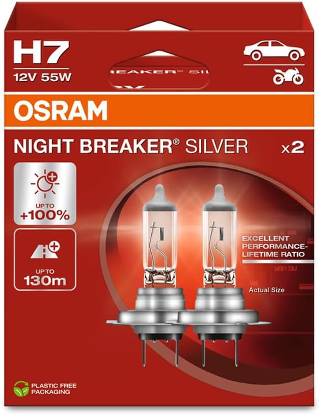 OSRAM NIGHT BREAKER® SILVER, H7, halogen headlight lamps, Hanging folding box (2 lamps)