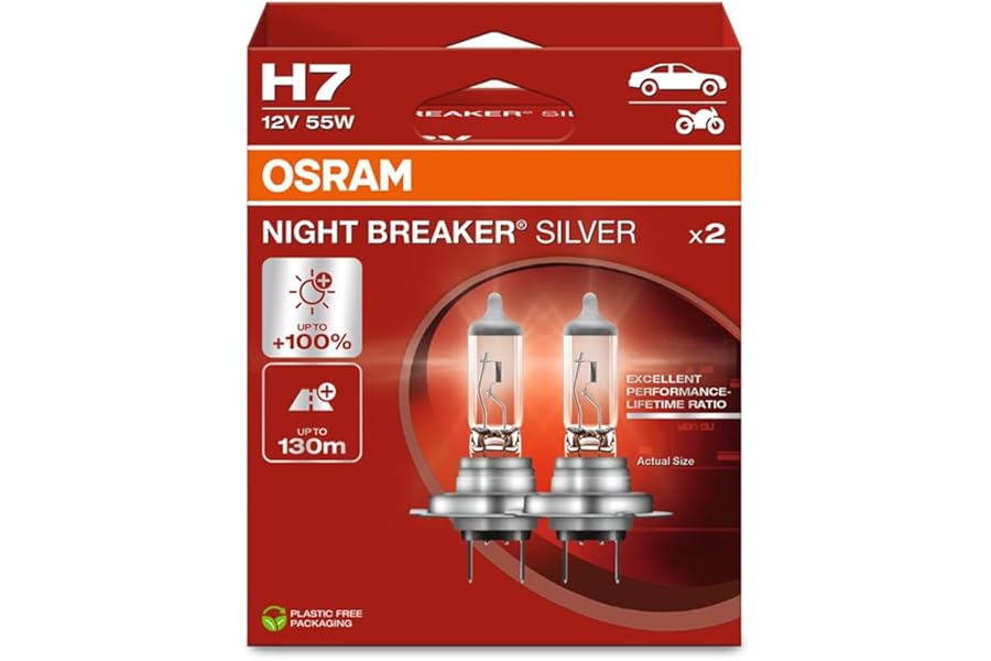 OSRAM NIGHT BREAKER® SILVER, H7, halogen headlight lamps, Hanging folding box (2 lamps)