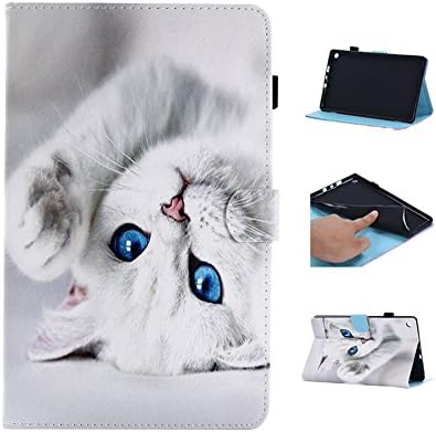 Case for New Kindle Fire HD 8 2017, GSWAY Thinnest and Lightest Folding Stand PU Leather + TPU Inner Frame Smart Shell Cover for Amazon Kindle Fire HD 8 2016/2017 - White Cat
