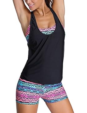 hibote Costumi da Bagno Tribal Stampati Tankini Set Morbidi Costumi da Bagno con Boyshort Tre Pezzi Bikini Costume...