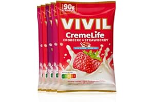 ‎VIVIL VIVIL Creme Life Fruchtmix, 5 Beutel, fruchtige Sahnebonbons mit Erdbeere, Himbeere und Kirsche, zuckerfrei & glutenfrei, 5 x 90g