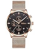 Herrenuhr, Herren Armbanduhr, Roségold Design uhr mit Metallarmband Datum Kalender Chronograph Uhr, Wasserdicht