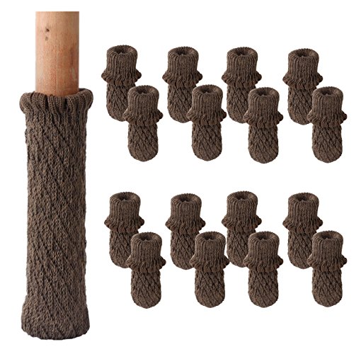 Mogoko 16 x Stuhlbeinsocke Möbel Socken Wollsocken Hocker Fessel Tabellen Cotton Caps Anti-Rutsch Fußboden Schutz Stuhl Bein Bodenschutzmatten Floor Protector stricken Fußboden Schutz (Braun)