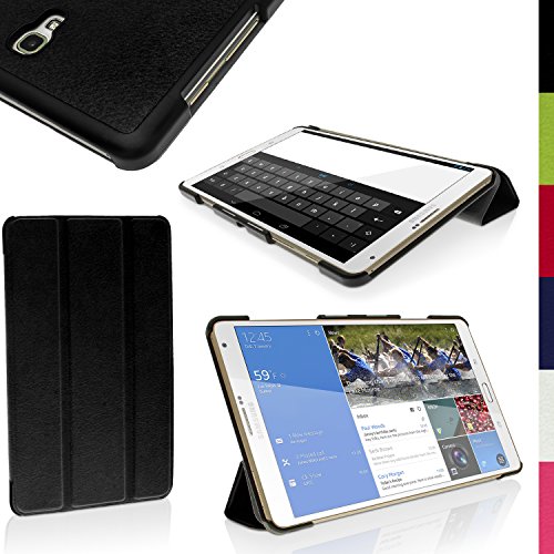igadgitz Schwarz PU Ledertasche Hülle Smart Cover für Samsung Galaxy Tab S 8.4" SM-T700 mit Multi-Winkel Betrachtungs + Auto Sleep/Wake + Displayschutzfolie