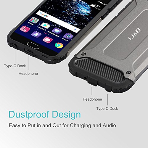 Huawei P10 Plus Funda  J D  Armadura Delgada   Doble Capa   Protecci  n Pesada  H  brida Resistente Funda Protectora y Robusta para Huawei P10 Plus - Rojo