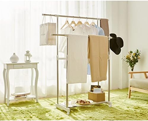 LYTSM® Stainless Steel Coat Rack Telescopic Double Rod Drying Racks Bedroom Landing Racks Double Pole Stylish