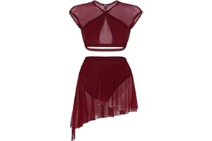 iiniim 2 Piezas Traje de Danza Lírica Contemporánea para Mujer Chica Vestido Elegante de Ballet Baile Conjunto Criss Cross Crop Top + Falda Corta Irregular Fiesta Actuación