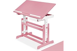 ‎TECTAKE tectake® Kinderschreibtisch, Schreibtisch höhenverstellbar, Kindertisch mit Stauraum Schublade, Tischplatte neigbar, höhenverstellbarer Tisch, Arbeitszimmer für Kinder, Jugendzimmer - pink