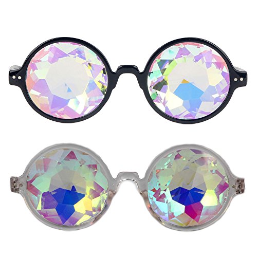 FLORATA Kaleidoscope Steampunk Goggles Multicolor Lens Glasses- Rainbow Rave Prism Diffraction(250218)