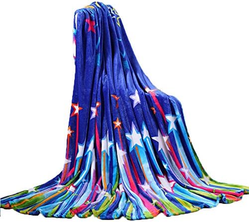 ShineMoon Blue Color Stars Soft Flannel Fleece Lightweight Baby Boy Girls Swaddle Blankets Throws for Bed Sofa , 120x200cm