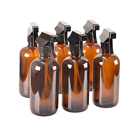 8 oz Amber Glass Spray Bottles with Caps(6 Pack) - Refillable Container for Essential Oils, Cleaning Products, or Aromatherapy - Durable Black Trigger Sprayer w/Mist and Stream Settings